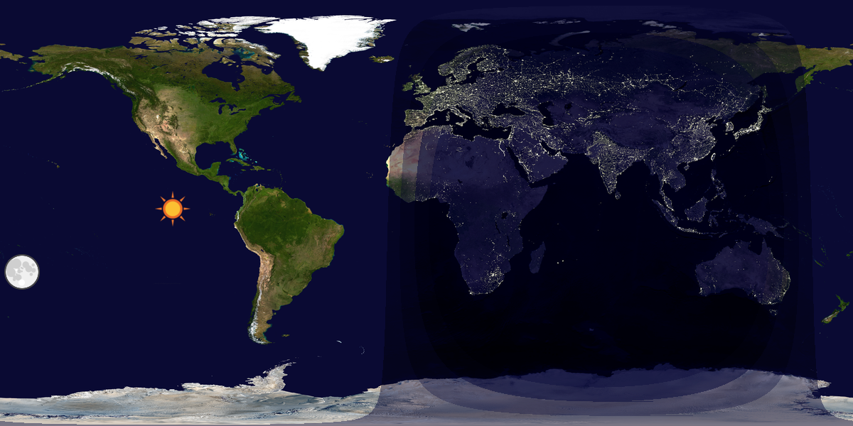 Verdenskart som viser dag og natt 