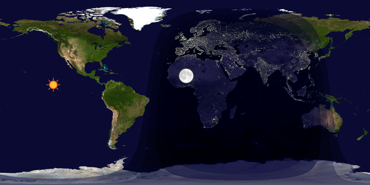 Verdenskart som viser dag og natt 