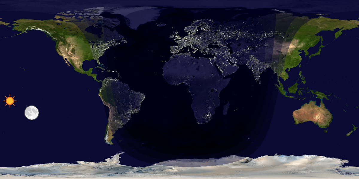 Verdenskart som viser dag og natt 