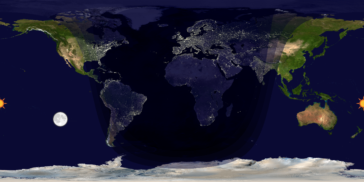Verdenskart som viser dag og natt 