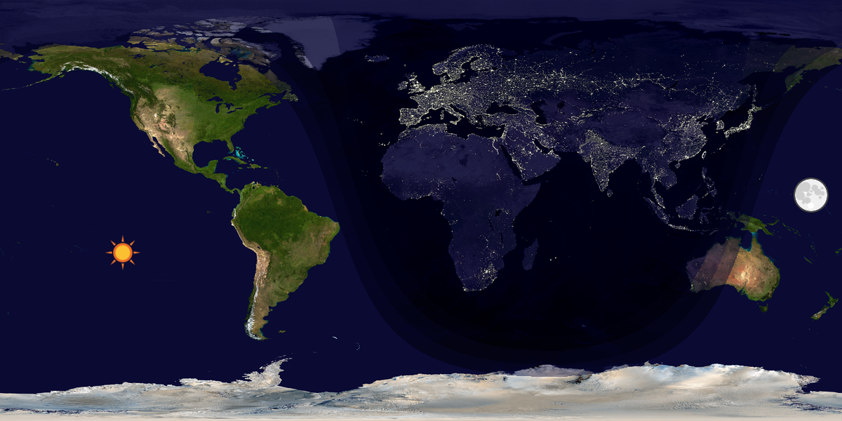 Verdenskart som viser dag og natt 