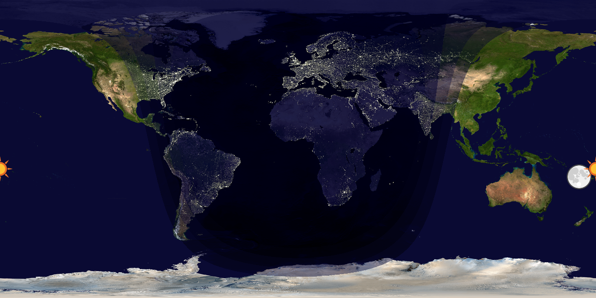 Verdenskart som viser dag og natt 