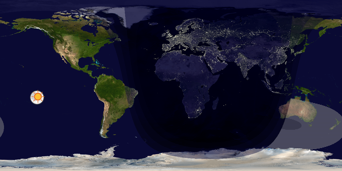 Verdenskart som viser dag og natt 
