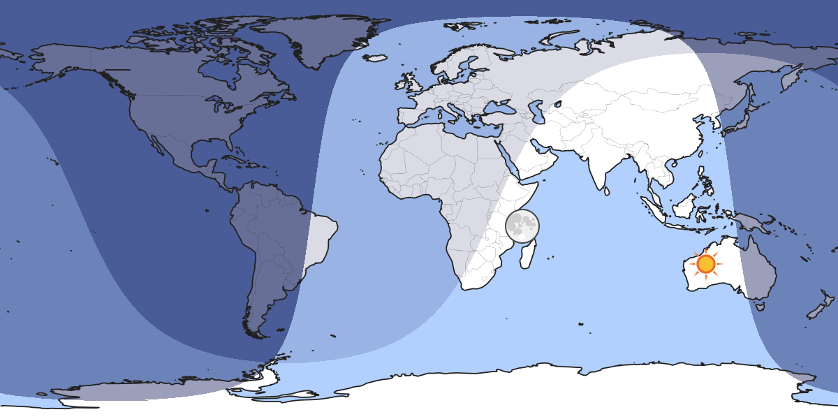 Kartet viser hvor i verden månen er over horisonten akkurat nå.